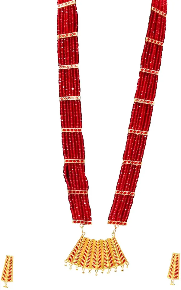 Assamese_Traditional_Gold_Plated_Red_Colour_Tassel_Jewellery_Set_For_Women_&_Girls